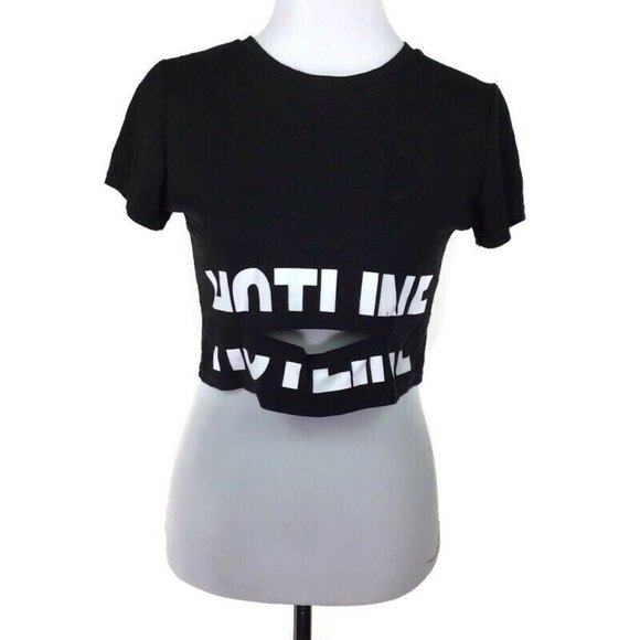 Source Unknown Tops - Hotline Black Crop Top T shirt Cutout Short Sleeve Stretch Juniors Size XL